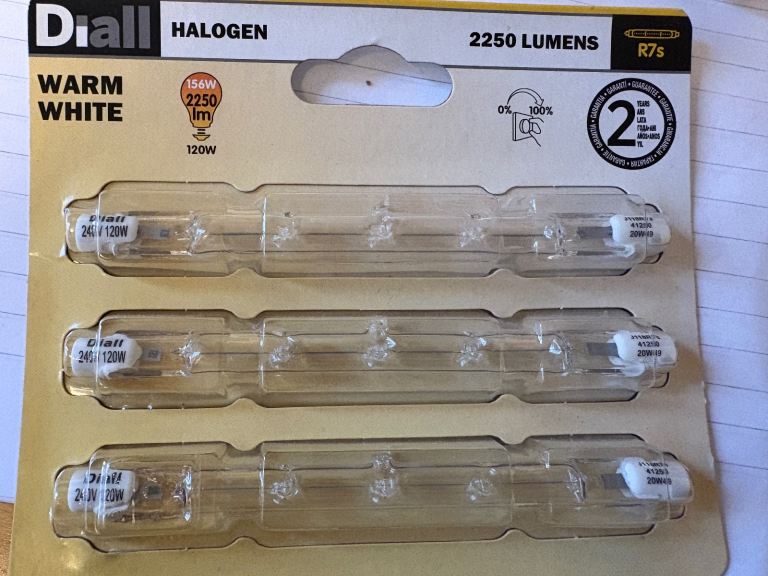 New Halogen R7s 120W bulbs warm white dimmable