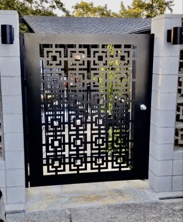 Modern, laser-cut Black Metal Garden Gate / Side Gate 
