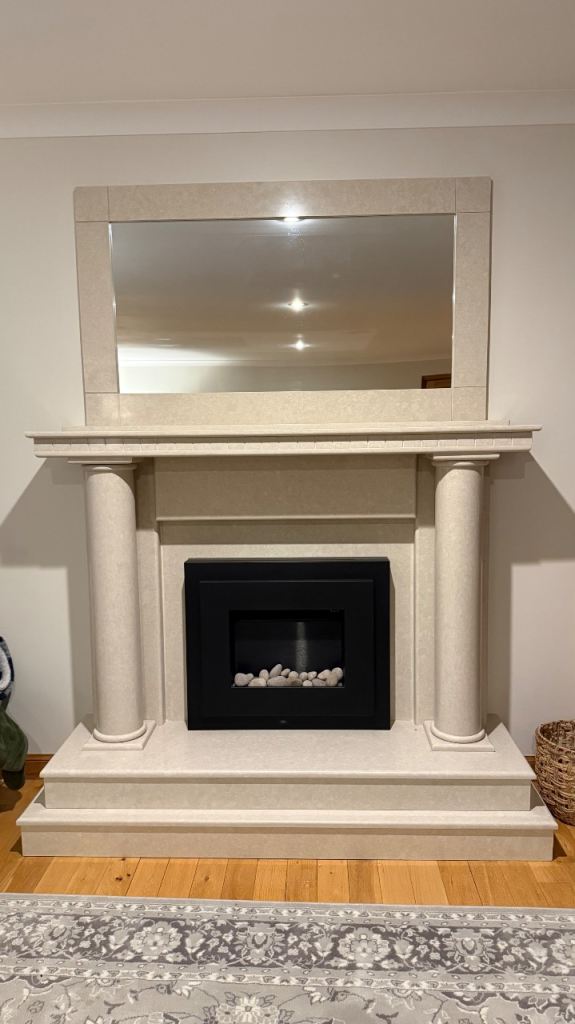 Natural Marble fireplace, mirror and electric