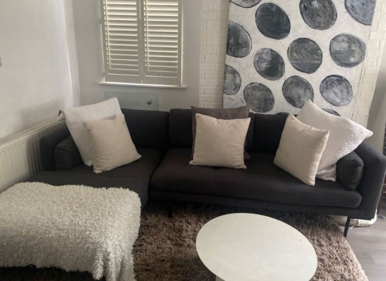 Madecom grey fabric L shape sofa 