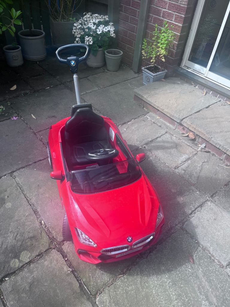 Red BMW Baby Push Car with Steering Rod – Good Condition