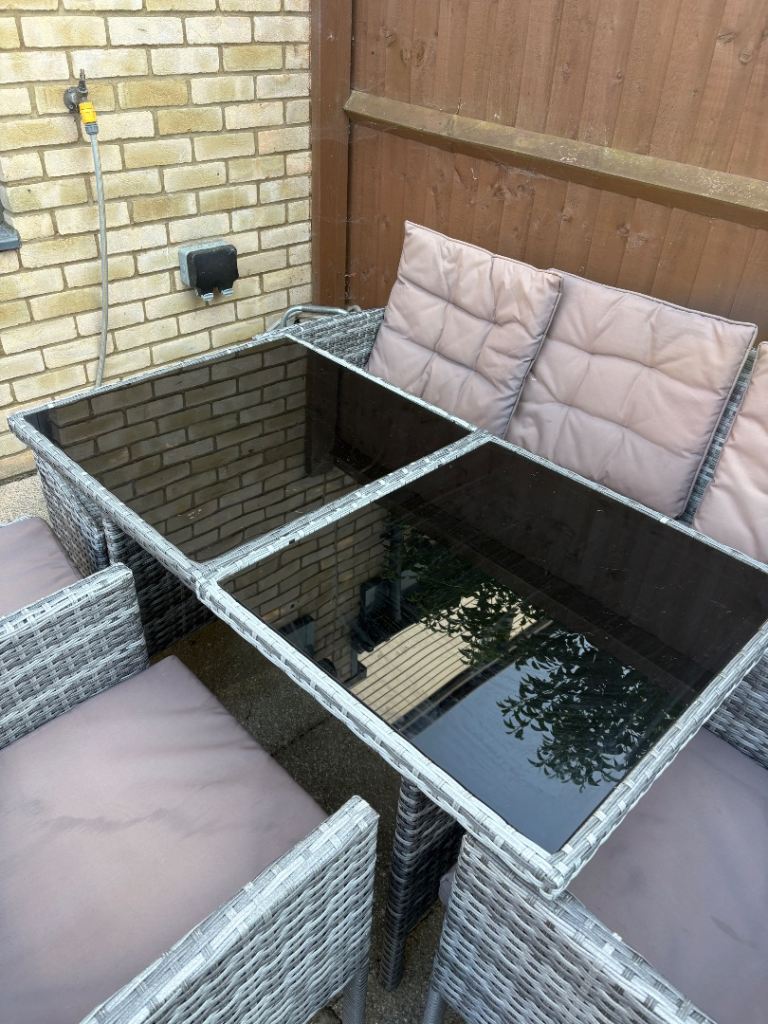 Garden Rattan Patio Furniture Set with Cushions – Good Condition