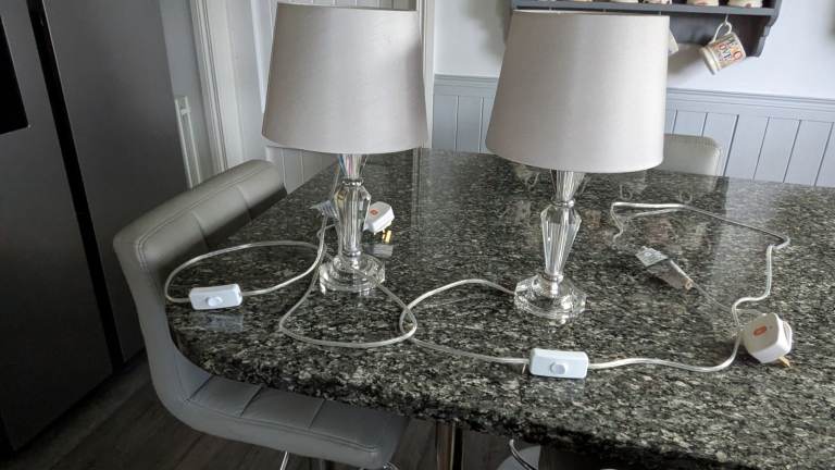 Pair of Crystal Table Lamps with  silver grey shades.