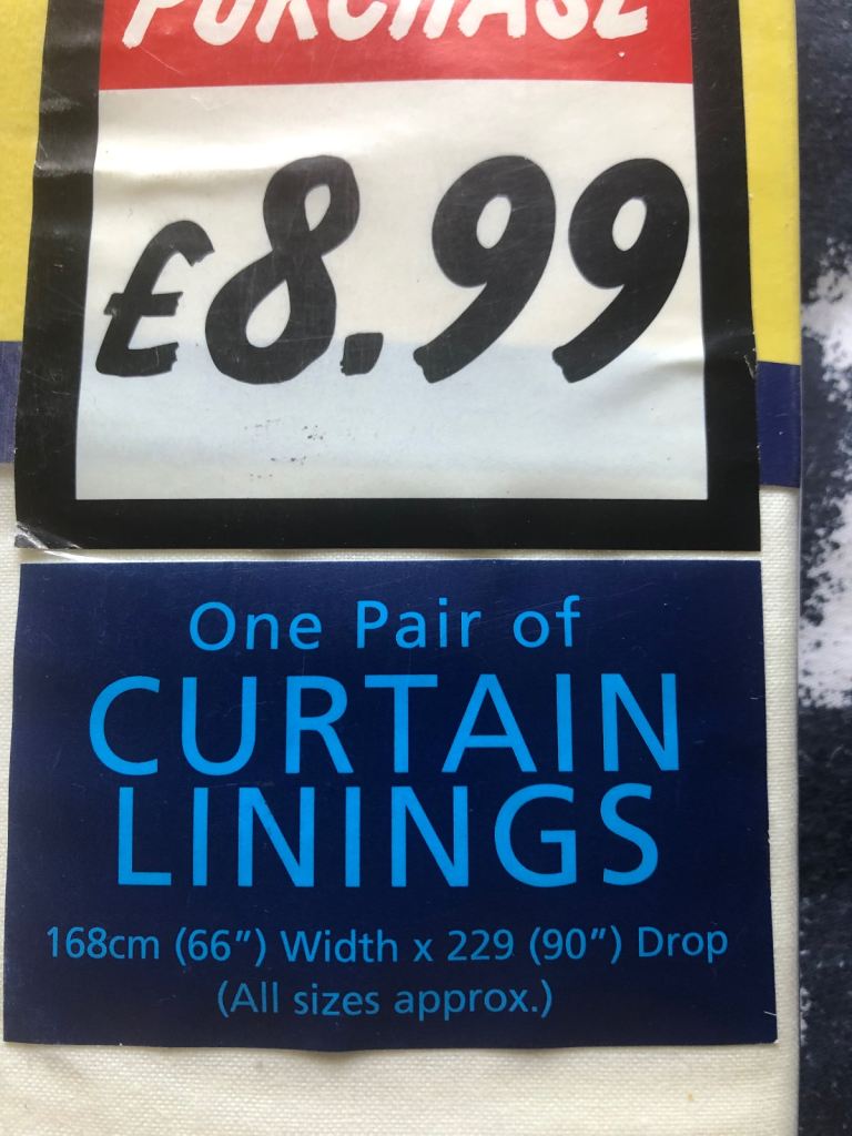 New  curtain liners 90” long 
