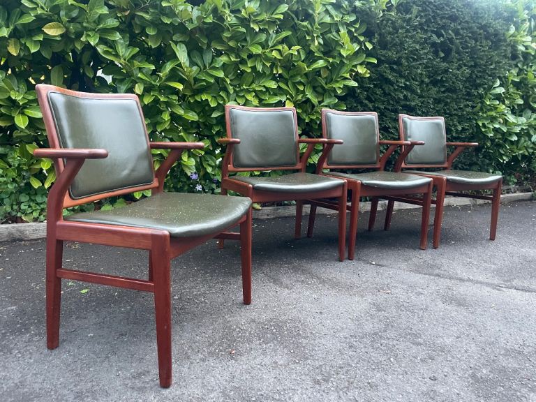 Now SOLD …..Danish Designer Mid Century 1960s Leather & Teak Carver Dining Chairs