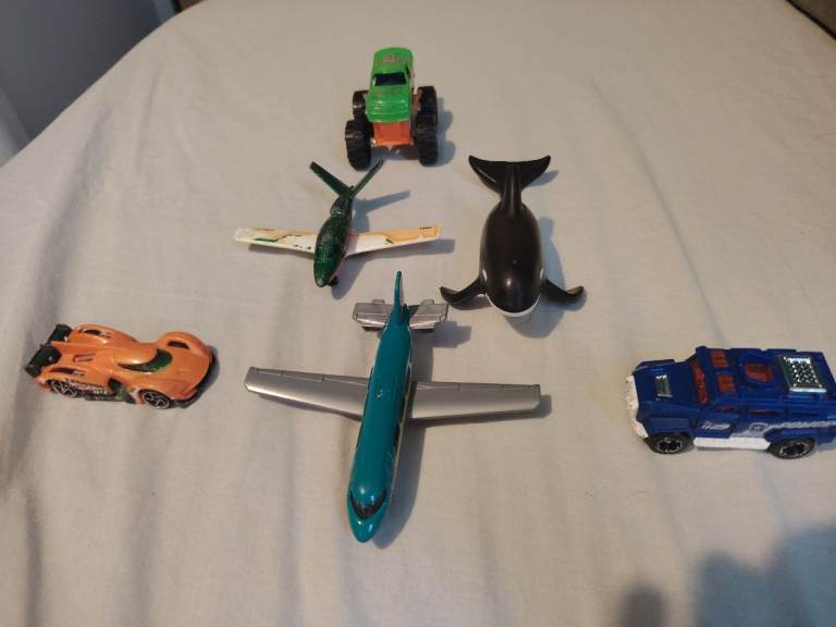 Mixed Toy Vehicles and Whale Figure – Good Condition