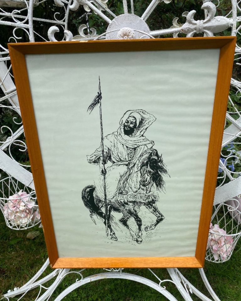 Framed Orientalist  "Arab Horseman" style of Eugène DELACROIX  