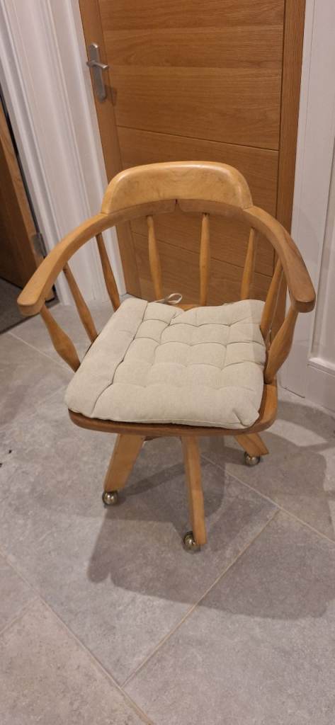 Wooden Swivel Office Chair with Cushion – Good Condition