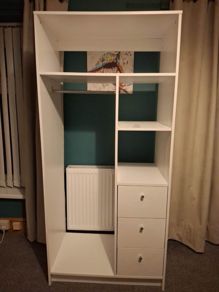 Open wardrobe with 3 drawers plus matching bed side cabinet