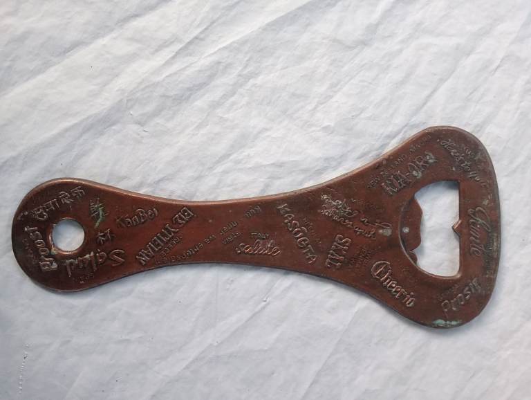 Copper Bottle Opener - international  vintage barware beer festival alcohol language Germany German