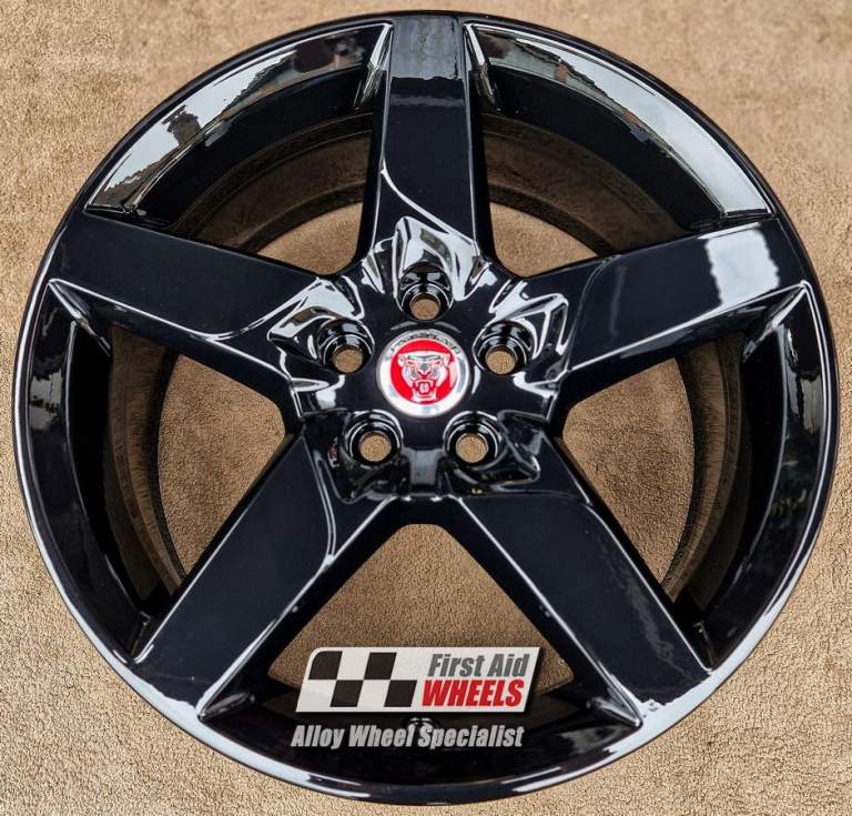 R589BG Swap JAGUAR XE 4X 18'' GENUINE STYLE 5030 GLOSS BLACK ALLOY WHEELS