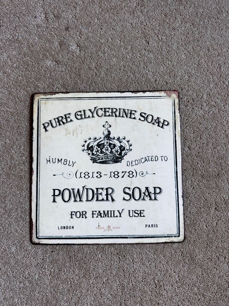 Vintage Style 'Pure Glycerine Soap' Metal Wall Art Sign, £10.00 for Sale