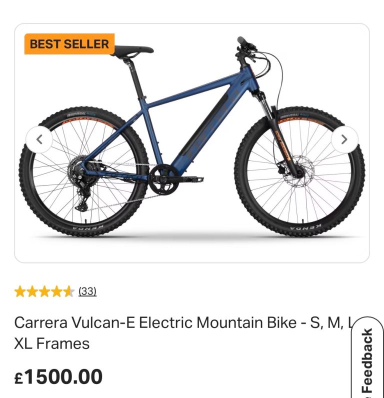 Carrera Vulcan-E Electric Mountain Bike - Blue, As Good As New XL frame