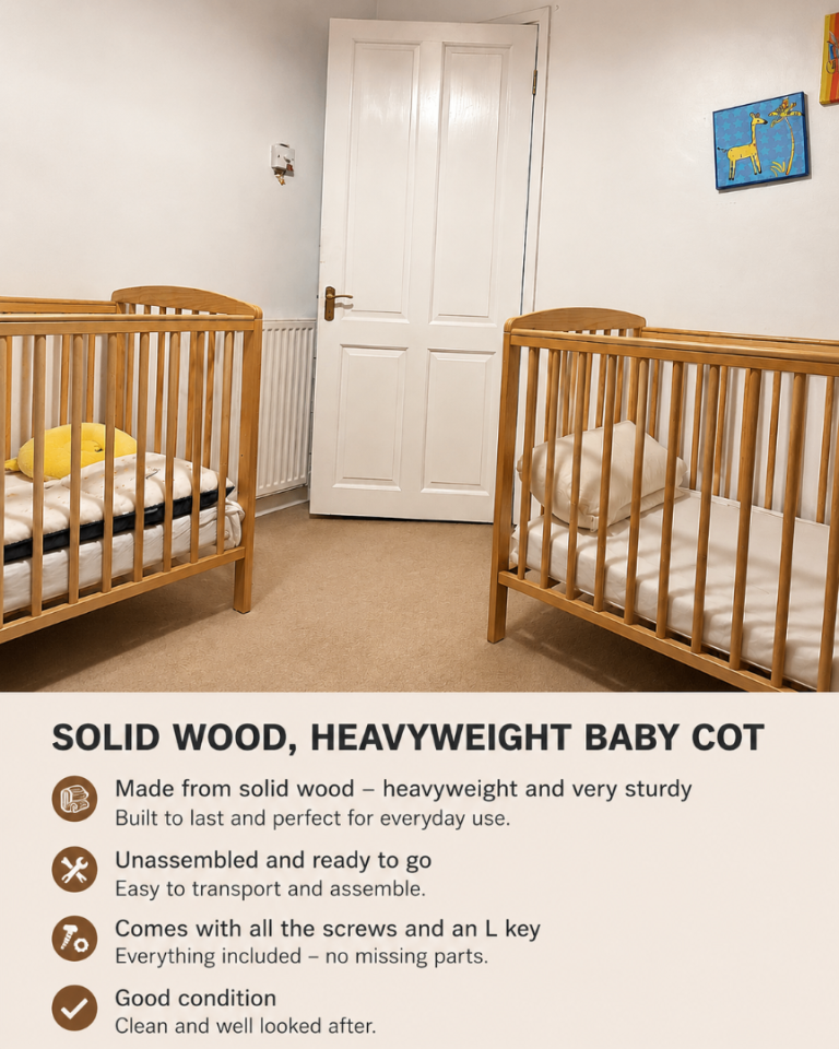 Solid Wood Baby Cots with Mattresses & Single Mattress