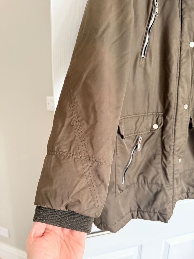 F&F - Olive Green Parka Coat with Faux Fur Hood - Size UK 22