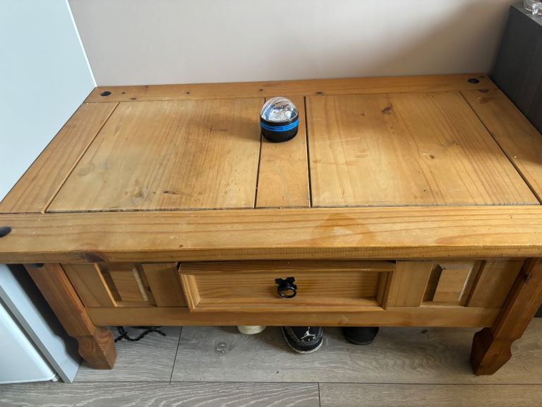 Solid Pine Coffee Table with Drawer – Good Condition