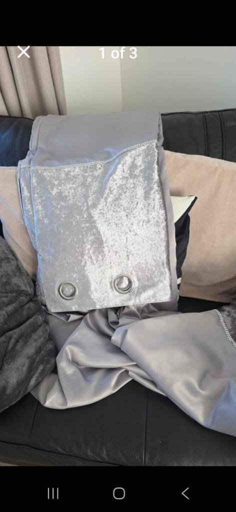 Grey satin look curtains with sparkle 