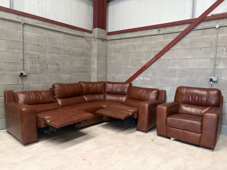 Genuine Italian Leather Corner recliner Sofa & Matching Armchair