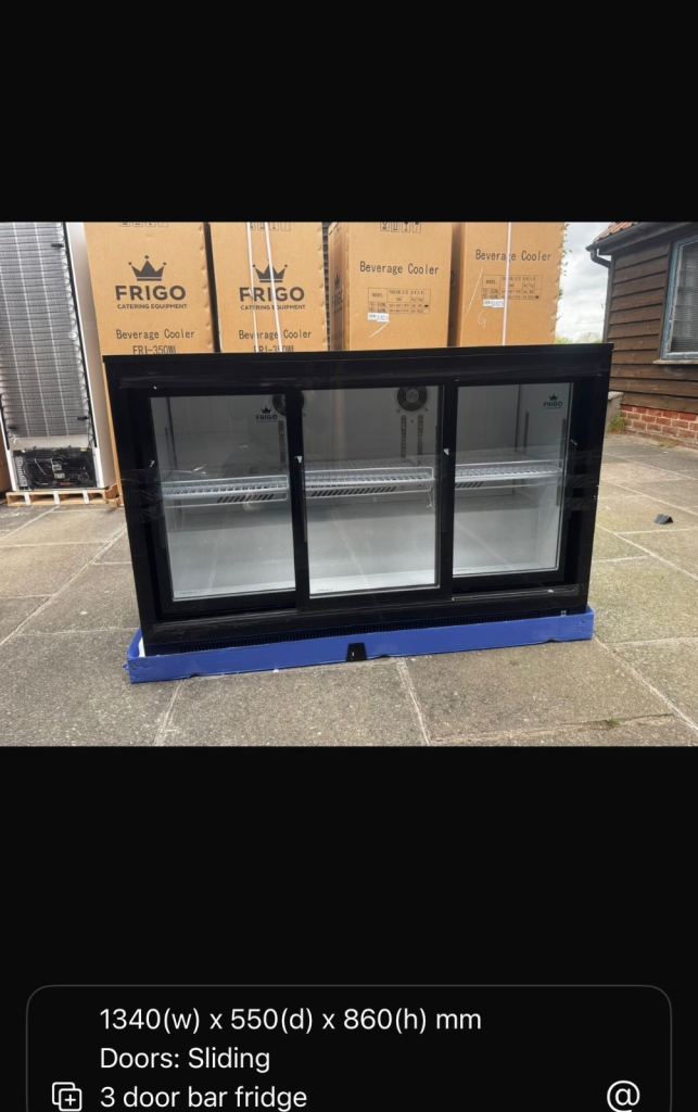 Frigo 3 Door Bar Fridge – 1340mm, Black drink fridge cafe shop restaurant 