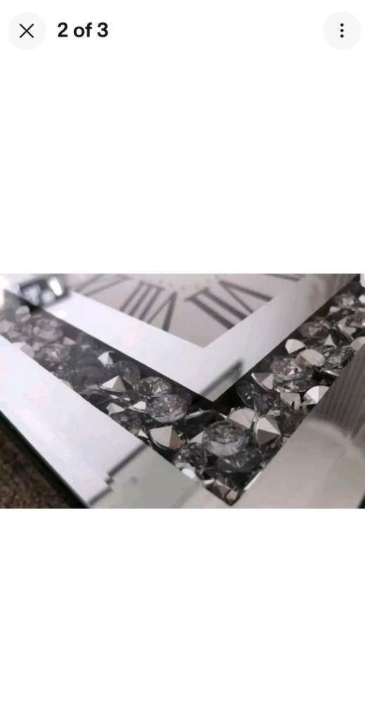 KARINA BAILEY Inspired 35cm Square Crushed Jewel Wall Silver Mirrored Diamante Clock