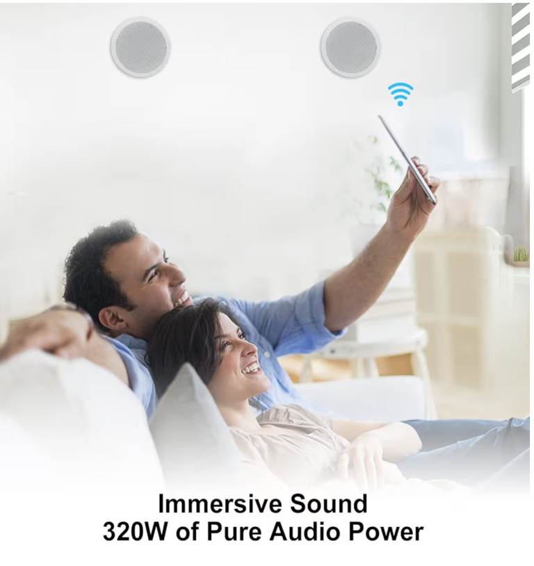 Herdio 6.5 Inches Bluetooth Ceiling Speakers 2 Way 320 Watts Flush Mount Sound Ceiling Speaker 