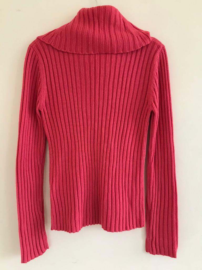 Beautiful coral thick knitted polo neck jumper