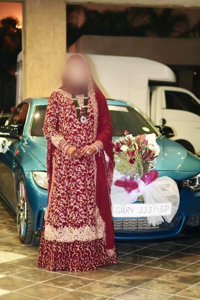Full Heavy Asian Wedding Suit – Dark Maroon (With Matching Purse & Jewellery)