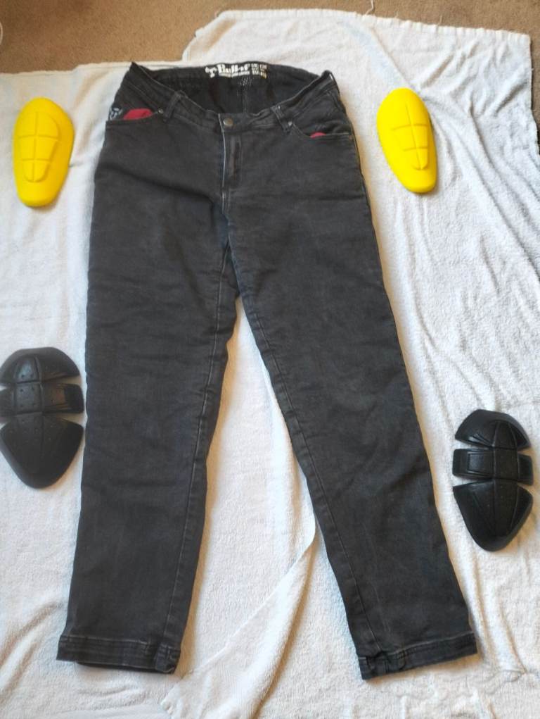 Bull-It Ladies Stretch Denim Motorcycle Jeans Black UK 12 EU40 32"W Reg Leg 28"
