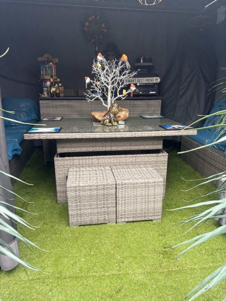 Table and stools and bar 2 chairs