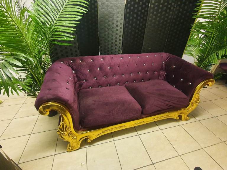 Popular deep purple luxury american diner two three seater sofa couch elegant wedding sofa