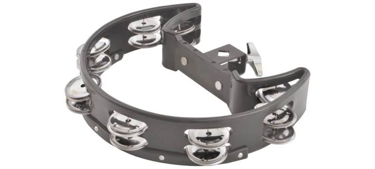 Single D Black Plastic Tambourine + Clamp + Reinforced Striking Edge for Drum Kit ~ BRAND NEW ~ £15