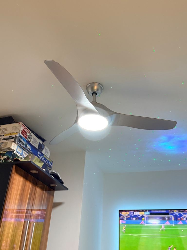 Modern remote control Silver Ceiling Fan with Light – Good Condition