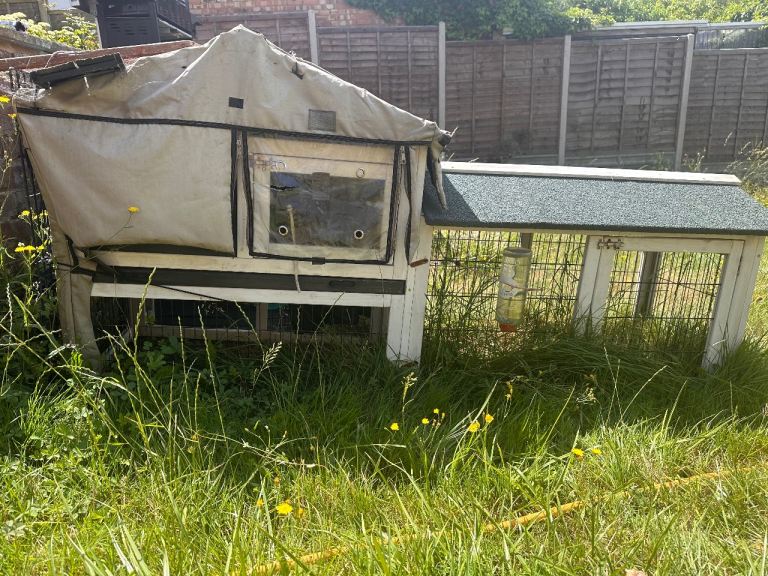 Rabbit hutch outdoor and indoor toys hay and shavings