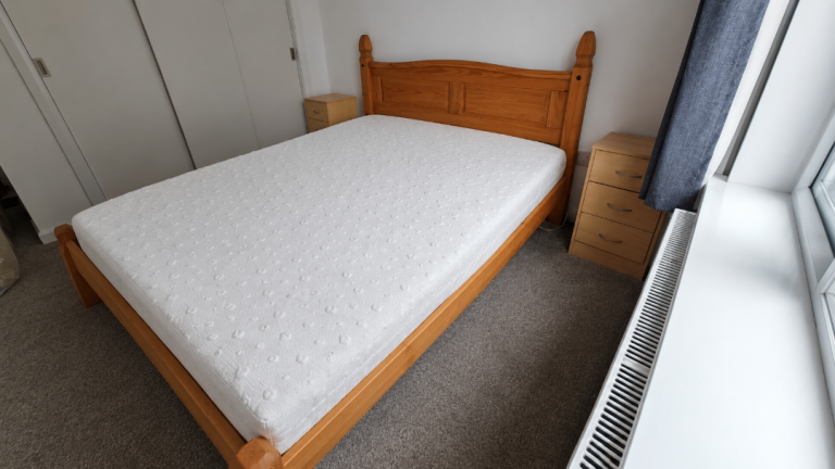 King size slatted bed frame with mattress – Good Condition