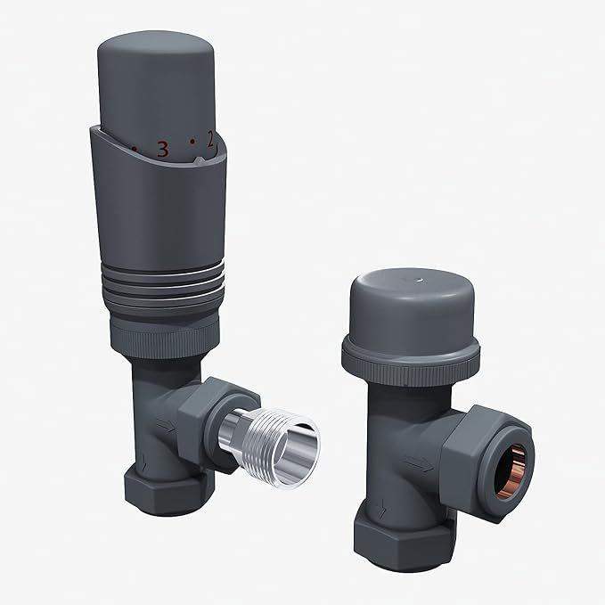 image for New Modern Anthracite Thermostatic Angled Radiator Valves