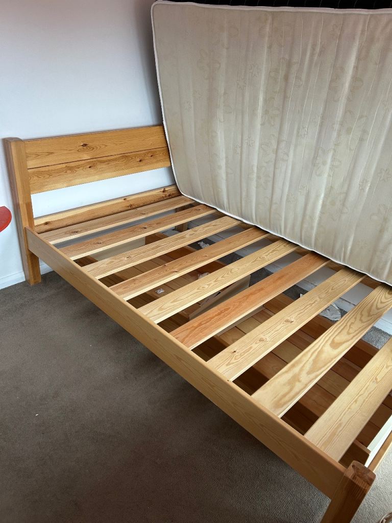 Solid pine small double bed frame with mattress 