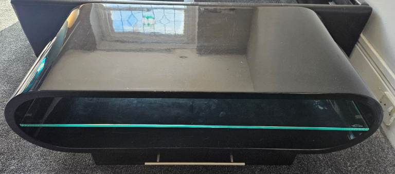 Stylish Black Glass Coffee Table with Drawer