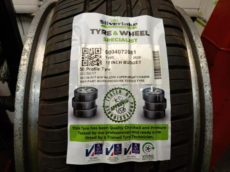 205-50-R17 89w Mazzini Supersportchaser 5mm Part Worn Pressure Tested Tyre