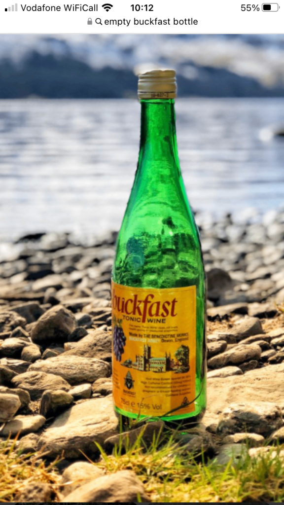 Looking for empty Buckfast bottles.