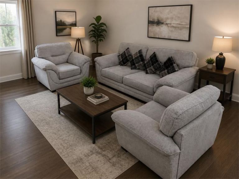 Grey Dfs 3 Seater Sofa and Two Armchairs – Good Condition