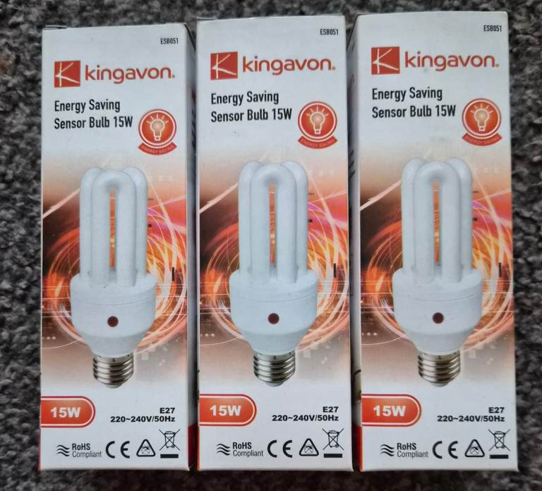 Kingavon Energy Saving Sensor Bulb 15W - E27, New (3 Pack)