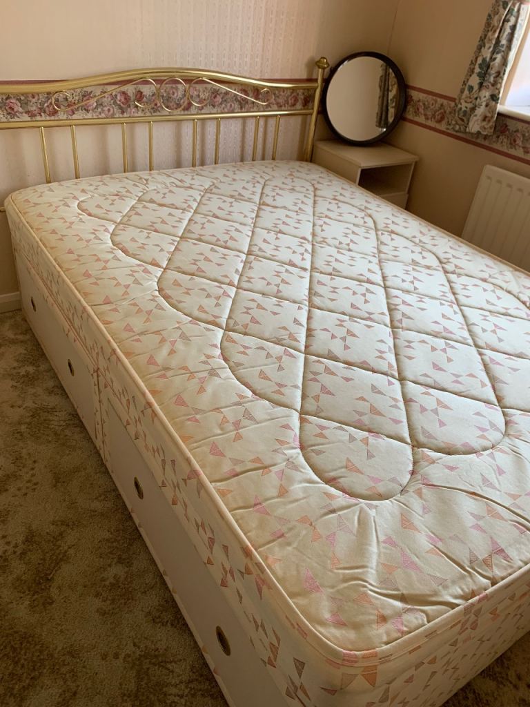 Four drawer Double Bed base with Mattress & Metal frame Headboard. 