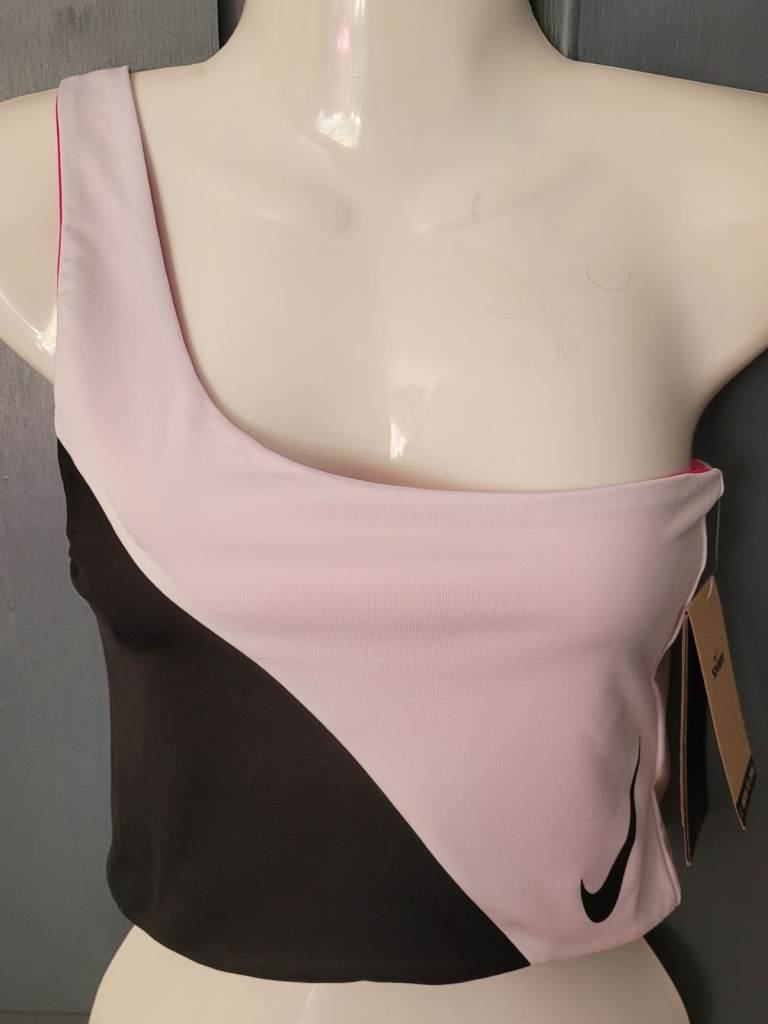 NIKE Swim Colorblock 3-1 Bikini Top White/Black /Pink/Black Size Medium (12/14)