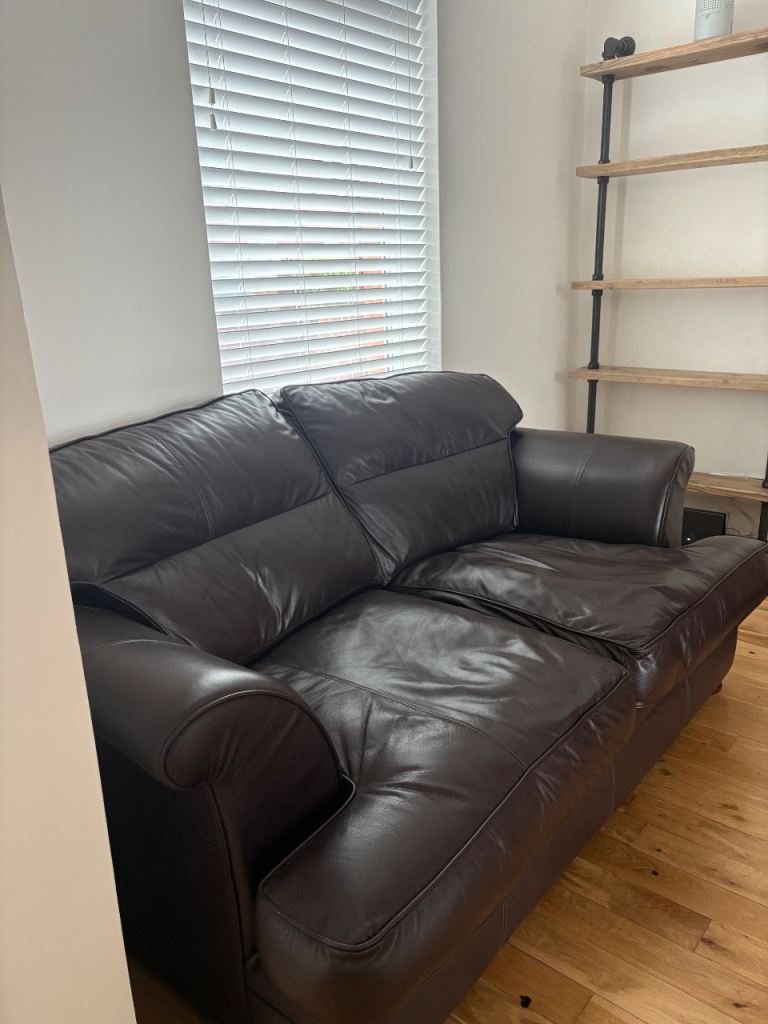 Comfortable Dark Brown Leather 2-Seater Sofa