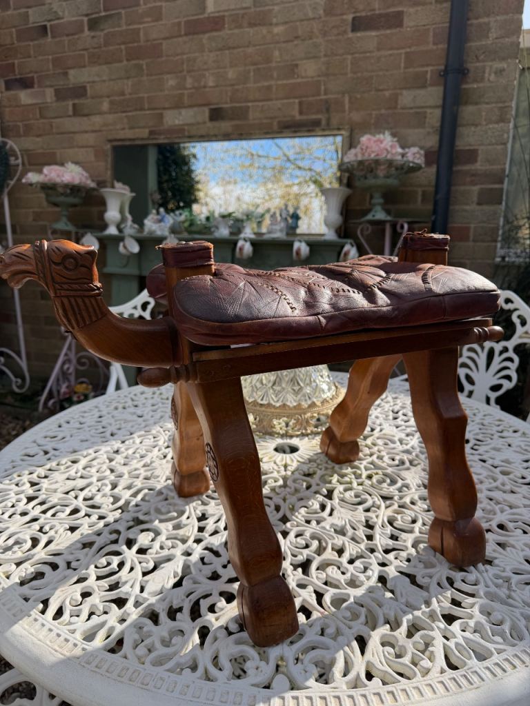 Vintage Camel Saddle Stool 1960s Mid Century with Leather Seat Cushion