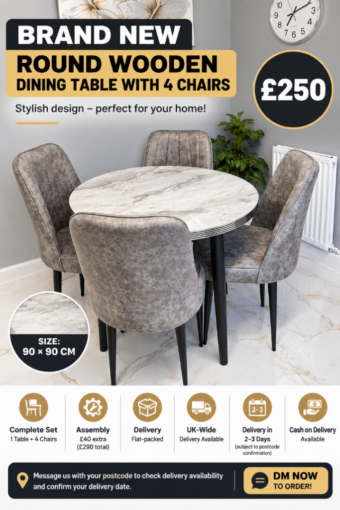 😍 BRAND NEW ROUND WOODEN DINING TABLE + 4 CHAIRS 🪑✨ | UK DELIVERY 🚚