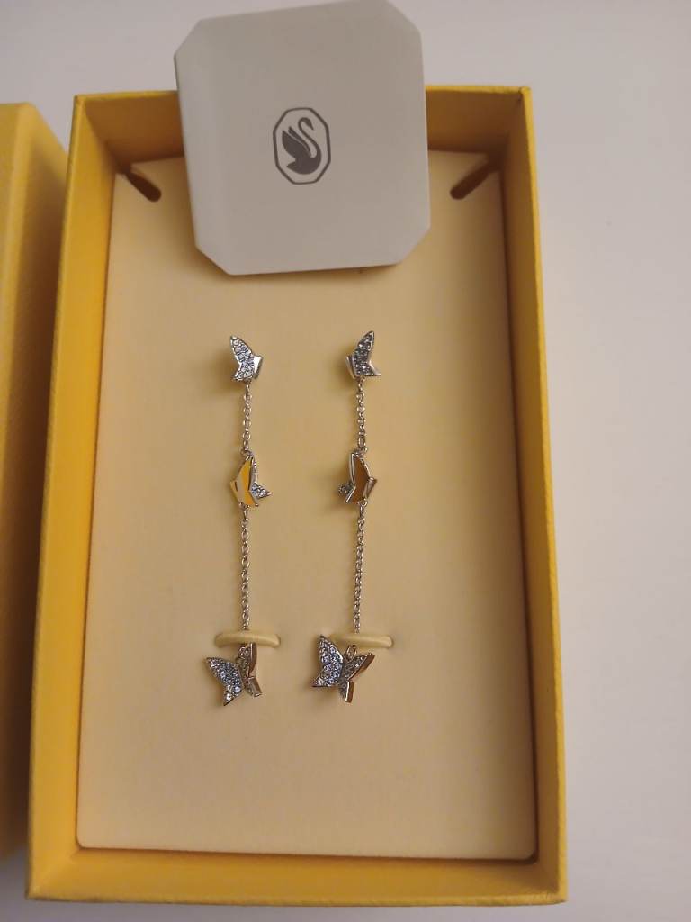 UNWORN Swarovski drop butterfly earrings