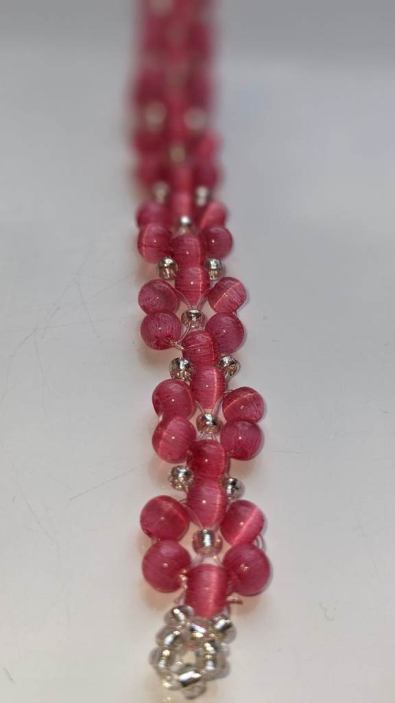 New Red Cat Eye Beaded Flower Jewellery Set – Necklace,Bracelet, Earrings, Ring