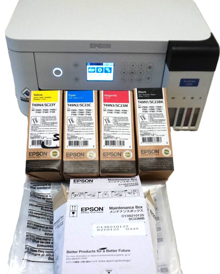 Epson SureColour SC-F100 A4 Sublimation Printer Plus 4 New Ink Bottles