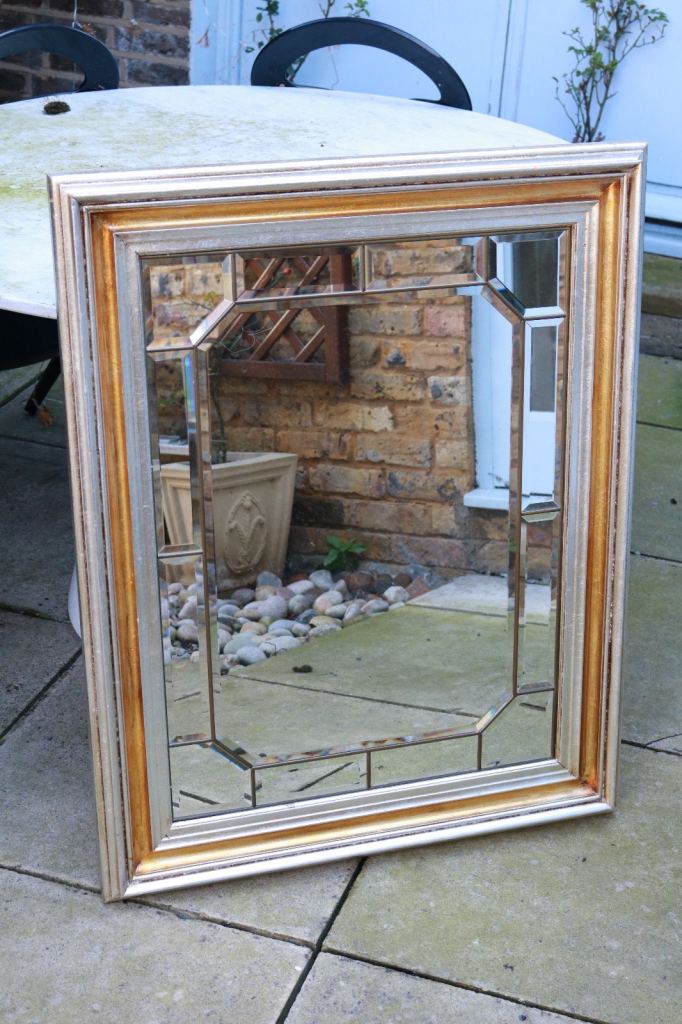 Art deco vintage gold & silver wall mirror 95cm x 75cm